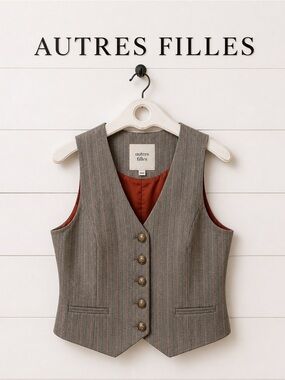 AUTRES FILLES Pinstripe Vest – Size M – Grey orange